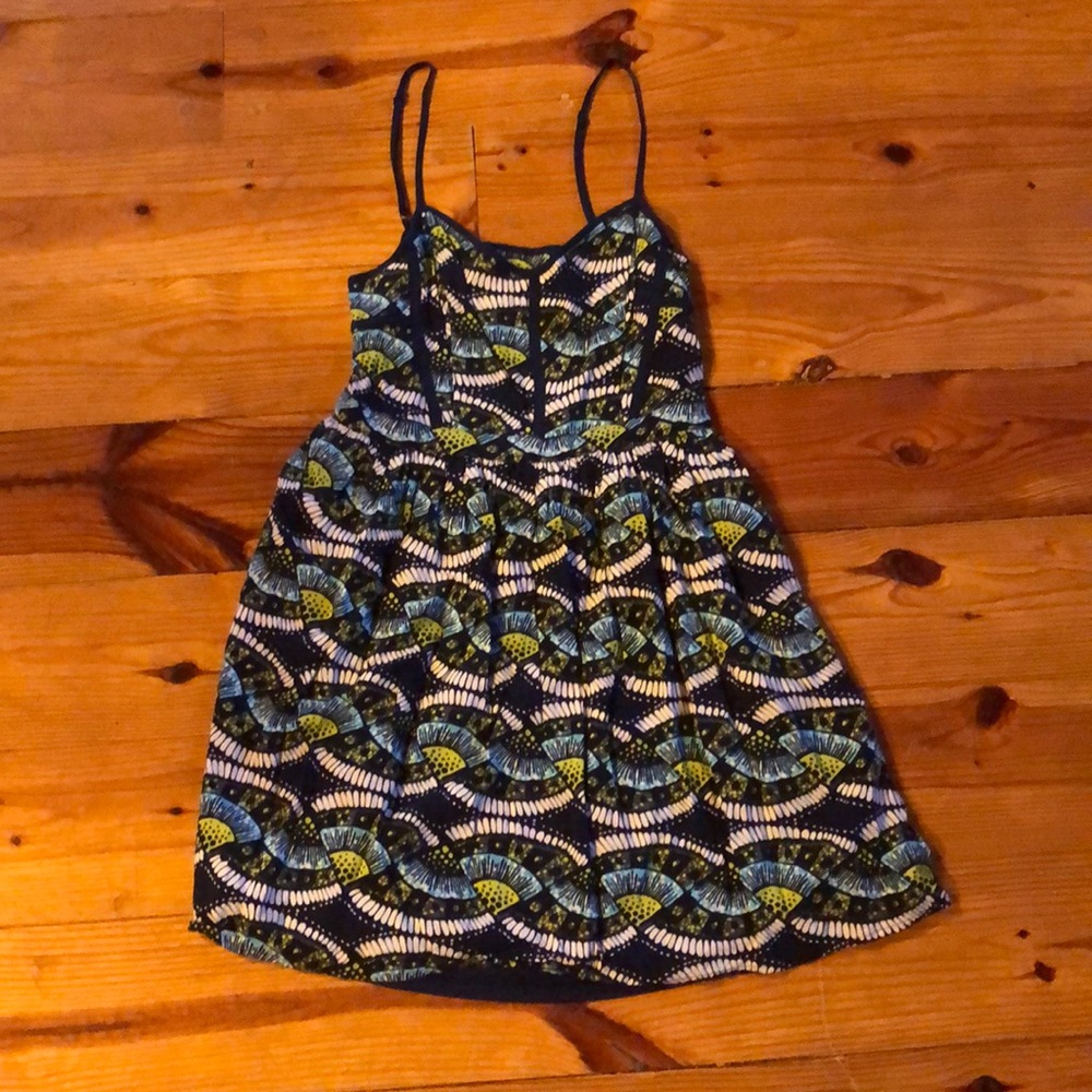 Blue and Green Summer Dress with Back Cutout